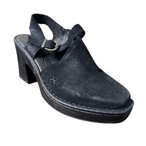 Born Mule 9 Devlyn Black Leather Slingback Clog Block Heel Square Toe BR0024803